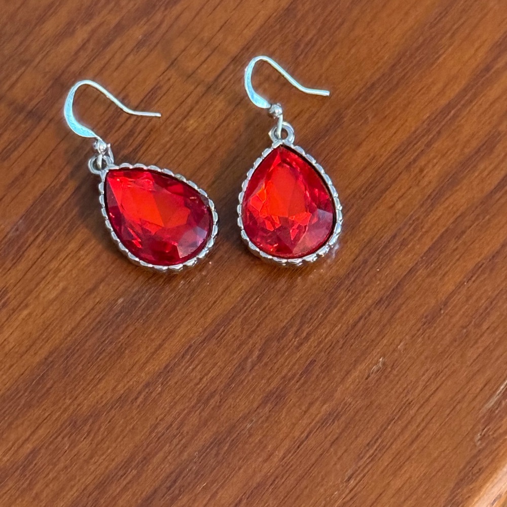 Bundle 2 Pair Red And Black Teardrop Earrings Crystal & Rhinestone Dangle - Picture 4 of 8